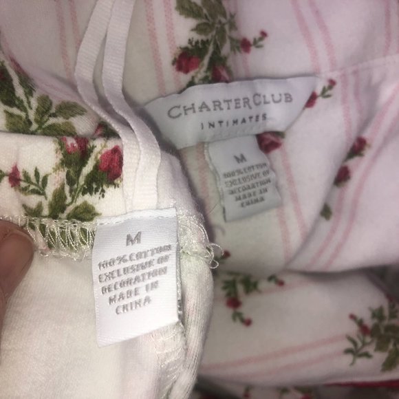 Charter Club 2PC Pajama Set White w/Red Roses Medium - Picture 12 of 13